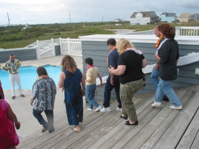 Guests heading for shelter to wait out the rain.